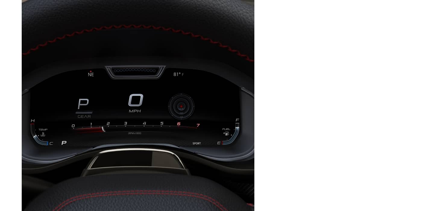 The Digital Cluster in the 2026 Ram 1500 SRT TRX displaying dynamometer and engine information.